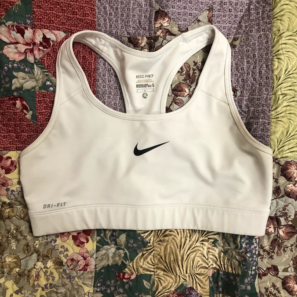 White Nike Pro sports bra